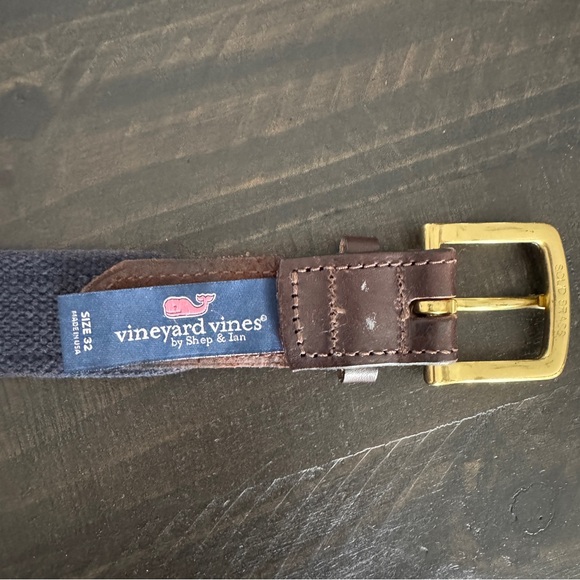 Vineyard Vines Whale Canvas Belt Size 32 - Preppy Navy Blue Silk Pattern - Picture 5 of 8